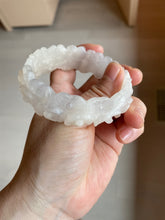 Load image into Gallery viewer, 55mm 100% natural light pink/gray/beige/white Quartzite (Shetaicui jade) carved flowers bangle SY52