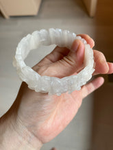 Load image into Gallery viewer, 55mm 100% natural light pink/gray/beige/white Quartzite (Shetaicui jade) carved flowers bangle SY52