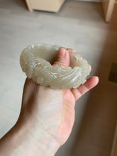 Load image into Gallery viewer, 55mm 100% natural light pale pink/gray/beige Quartzite (Shetaicui jade) carved flowers bangle SY51