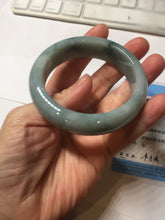 Load image into Gallery viewer, 54mm certified 100% natural Type A green white with green floating flowers chubby jadeite bangle PB245-9551