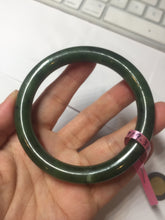 Load image into Gallery viewer, 58.5mm 100% Natural dark green nephrite Jade (碧玉) round cut bangle G39