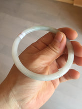 Load image into Gallery viewer, 59.5mm 100% natural certified light green/white round cut slim jadeite jade bangle BL43-1824