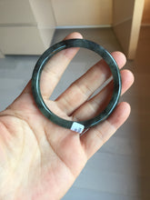 Load image into Gallery viewer, 54.5mm Certified Type A 100% Natural dark green/black/blue with black floating flowers(Wuji) slim round cut Jadeite bangle PD111-6917