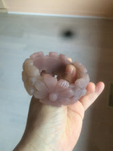 Load image into Gallery viewer, 54mm 100% natural light red/purple/white Quartzite (Shetaicui jade) carved galsang flower(格桑花) bangle XY96