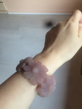 Load image into Gallery viewer, 54mm 100% natural light red/purple/white Quartzite (Shetaicui jade) carved galsang flower(格桑花) bangle XY96