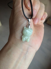 Load image into Gallery viewer, Type A 100% Natural light green jadeite jade cat kitty pendant BG43