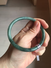 Load image into Gallery viewer, 61.5mm Certified Type A 100% Natural light green/blue/gray with black floating flowers Guatemala slim round cut Jadeite bangle BP217-3791