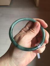 Load image into Gallery viewer, 61.5mm Certified Type A 100% Natural light green/blue/gray with black floating flowers Guatemala slim round cut Jadeite bangle BP217-3791