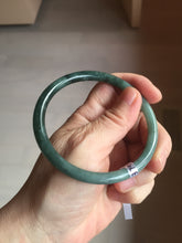 Load image into Gallery viewer, 61.5mm Certified Type A 100% Natural light green/blue/gray with black floating flowers Guatemala slim round cut Jadeite bangle BP217-3791