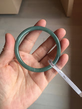 Load image into Gallery viewer, 55.5mm Certified Type A 100% Natural light green/blue/gray with black floating fowers Guatemala slim round cut Jadeite bangle BP215-(3790)