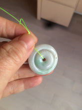 Load image into Gallery viewer, 28.5mm Type A 100% Natural light green Jadeite Jade concentric circle safety Guardian ring Pendant (子母扣,同心环) AC84