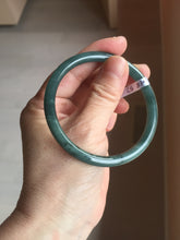 Load image into Gallery viewer, 57mm Certified Type A 100% Natural light green/blue/gray with black floating flowers Guatemala slim round cut Jadeite bangle BP213-1018