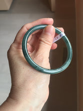 Load image into Gallery viewer, 57mm Certified Type A 100% Natural light green/blue/gray with black floating flowers Guatemala slim round cut Jadeite bangle BP213-1018