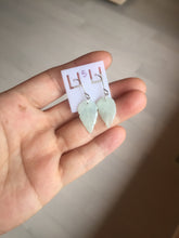 Load image into Gallery viewer, 100% natural type A icy watery light green jadeite jade leaf earring PC25-5
