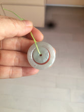 Load image into Gallery viewer, 28.5mm Type A 100% Natural light green Jadeite Jade concentric circle safety Guardian ring Pendant (子母扣,同心环) AC84