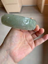 Load image into Gallery viewer, 60.8mm 100% natural dark green/gray  carved fish and lotus(年年有余) Quartzite (Shetaicui jade) bangle SY61