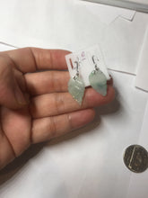 Load image into Gallery viewer, 100% natural type A icy watery light green with green floating flowers jadeite jade leaf earring PC25-6