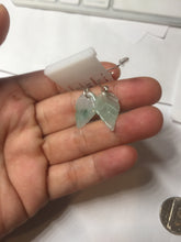 Load image into Gallery viewer, 100% natural type A icy watery light green with green floating flowers jadeite jade leaf earring PC25-6