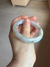 Load image into Gallery viewer, 57.7mm certificated Type A 100% Natural icy watery light green/white with dark green floating flowers Jadeite Jade bangle AD103-5251