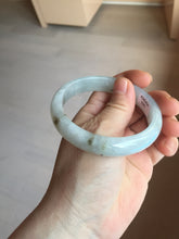 Load image into Gallery viewer, 57.7mm certificated Type A 100% Natural icy watery light green/white with dark green floating flowers Jadeite Jade bangle AD103-5251