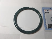 Load image into Gallery viewer, 59.2mm Certified Type A 100% Natural deep sea dark green/blue/gray/black snowy Guatemala slim round cut Jadeite bangle PC105-1029
