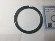 Load image into Gallery viewer, 59.2mm Certified Type A 100% Natural deep sea dark green/blue/gray/black snowy Guatemala slim round cut Jadeite bangle PC105-1029