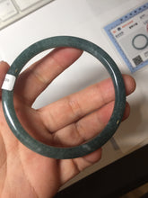 Load image into Gallery viewer, 59.2mm Certified Type A 100% Natural deep sea dark green/blue/gray/black snowy Guatemala slim round cut Jadeite bangle PC105-1029