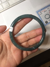 Load image into Gallery viewer, 59.2mm Certified Type A 100% Natural deep sea dark green/blue/gray/black snowy Guatemala slim round cut Jadeite bangle PC105-1029