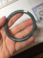 Load image into Gallery viewer, 59.2mm Certified Type A 100% Natural deep sea dark green/blue/gray/black snowy Guatemala slim round cut Jadeite bangle PC105-1029