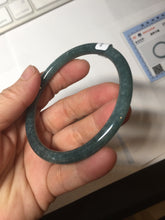 Load image into Gallery viewer, 59.2mm Certified Type A 100% Natural deep sea dark green/blue/gray/black snowy Guatemala slim round cut Jadeite bangle PC105-1029