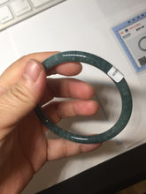 Load image into Gallery viewer, 59.2mm Certified Type A 100% Natural deep sea dark green/blue/gray/black snowy Guatemala slim round cut Jadeite bangle PC105-1029