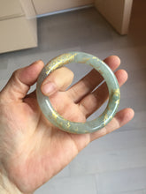 Load image into Gallery viewer, 56.5mm 100% Natural type A light green white carved and golden-painted chubby round cut Jadeite Jade bangle PA170-2942