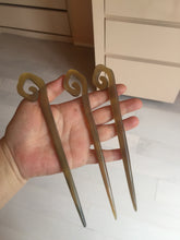 Load image into Gallery viewer, 100% Natural Buffalo Horn carved flowers/bamboo/Auspicious Clouds/love bird stick hairpin CB81 (Add-on item! not for sale individually)