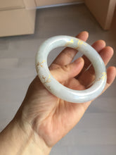 Load image into Gallery viewer, 59.2mm Certified 100% Natural type A light green/purple carved and golden-painted chubby round cut Jadeite Jade bangle PA167-4923