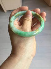 Load image into Gallery viewer, 58.5mm Certified 100% Natural type A icy watery green/light with green flying flowers carved and golden-painted Jadeite Jade bangle PA166-4652