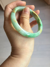 Load image into Gallery viewer, 58.5mm Certified 100% Natural type A icy watery green/light with green flying flowers carved and golden-painted Jadeite Jade bangle PA166-4652