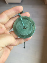 Load image into Gallery viewer, 48mm Type A 100% Natural icy dark green/gray Jadeite Jade safety Guardian donut Pendant PB195-2