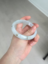 Load image into Gallery viewer, 57.7mm certificated Type A 100% Natural icy watery light green/white with dark green floating flowers Jadeite Jade bangle AD103-5251