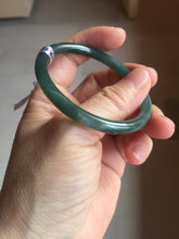 Load image into Gallery viewer, 50.5mm Certified Type A 100% Natural dark green/blue/gray Guatemala slim round cut oval Jadeite bangle BP195-2469