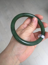 Load image into Gallery viewer, 61.5mm certified 100% Natural dark green black (碧玉) round cut nephrite Jade bangle HT105-1579