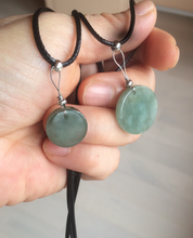 Load image into Gallery viewer, 100% natural icy watery dark green/gray jadeite jade safe and sound couple pendant pair BG4