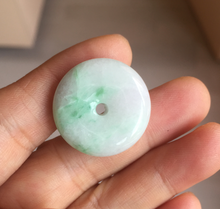 Load image into Gallery viewer, 24-28mm 100% Natural green/purple with sunny green floating flowers jadeite Jade Safety Guardian Button(donut) Pendant/worry stone H152