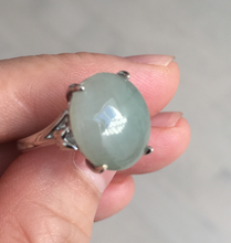 Load image into Gallery viewer, 100% natural type A icy watery light green gray four-prong jadeite jade ring BP137