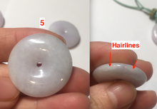 Load image into Gallery viewer, 22.3-26.6mm Type A 100% Natural light purple white Jadeite Jade Safety Guardian Button donuts Pendant BF136