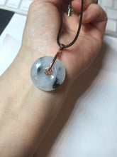 Load image into Gallery viewer, 23.8mm Type A 100% Natural icy watery white with green floating flowers Jadeite Safety Guardian Button donuts pendant BP186