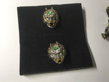 Load image into Gallery viewer, 100% natural type A icy watery green jadeite with metal base Dragon Guardian Ring or thumb ring PD192