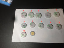 Load image into Gallery viewer, 27-30mm 100% Natural green/purple with sunny green floating flowers jadeite Jade Safety Guardian Button(donut) Pendant/worry stone BF92