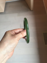 Load image into Gallery viewer, 62mm certified 100% Natural dark green black (碧玉) slim round cut nephrite Jade bangle HT108-0138