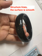 Load image into Gallery viewer, 60mm 100% Natural dark green/black meteorite Stellar Night sky broad style nephrite Jade bangle HF115-1247