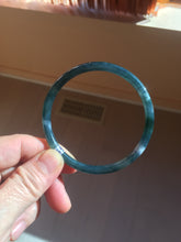 Load image into Gallery viewer, 56.2mm Certified Type A 100% Natural icy watery dark green/blue/gray Guatemala slim round cut Jadeite bangle PD53-5518